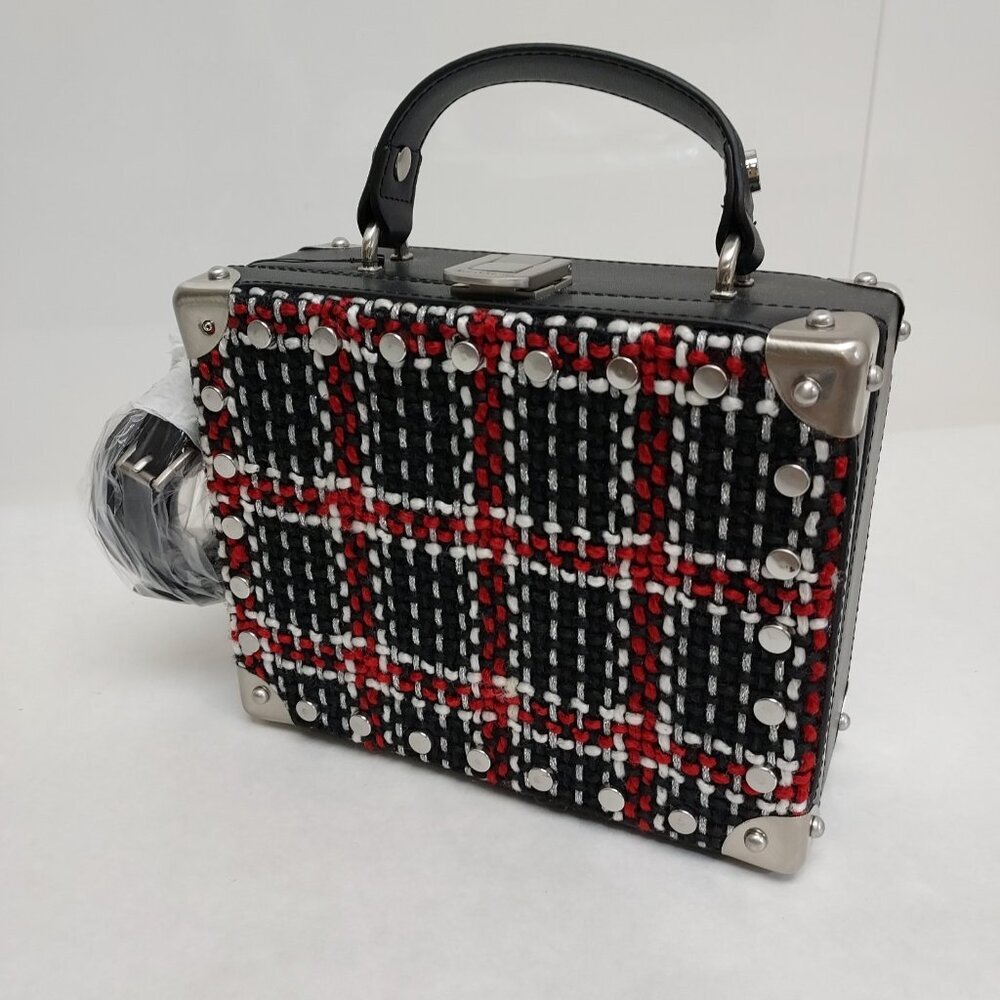 Sam Edelman Gracia Plaid Hardcase Crossbody Purse Woven Handbag Tweed Academia